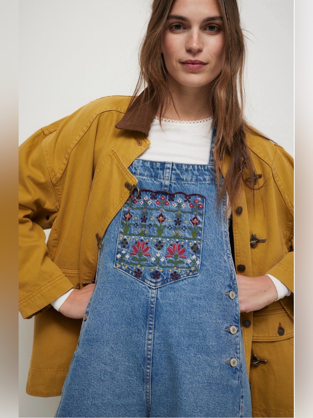 We The Free Sweet Pea Embroidered Overalls